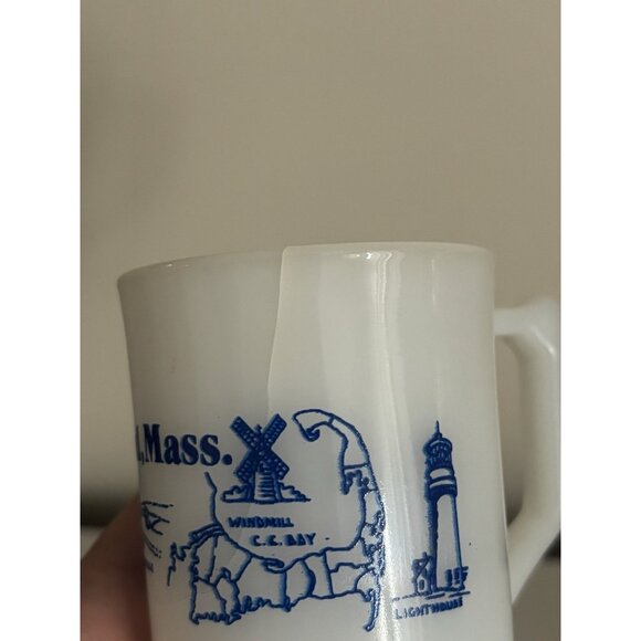 Vintage Milk Glass Mug SET Cape Cod Massachusetts Souvenir Nautical Pedestal - Picture 8 of 11